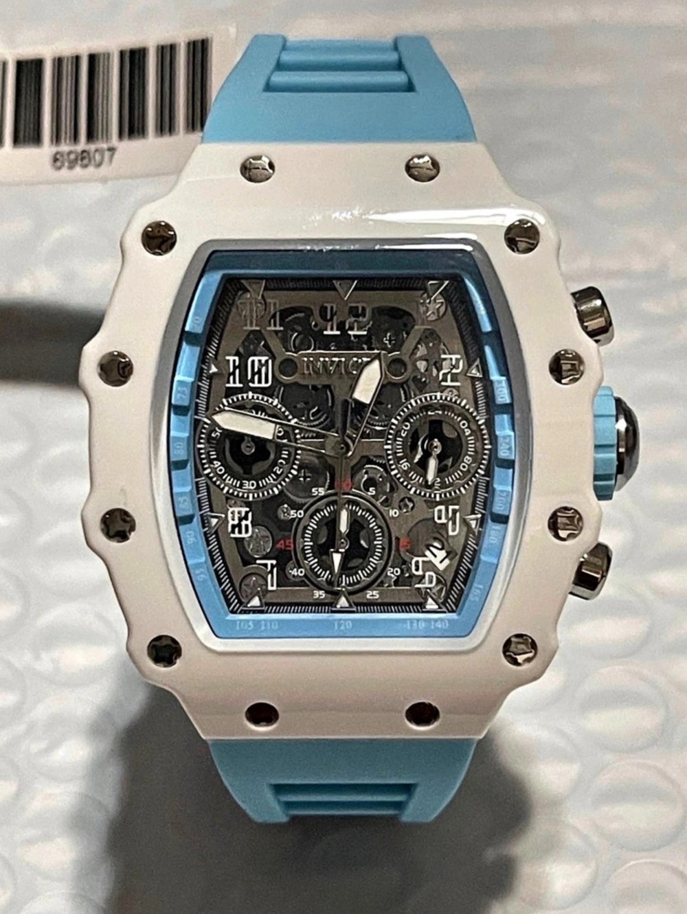 Invicta Racing Light Blue Silicone Strap Watch IN-69607 White & Blue Chronograph